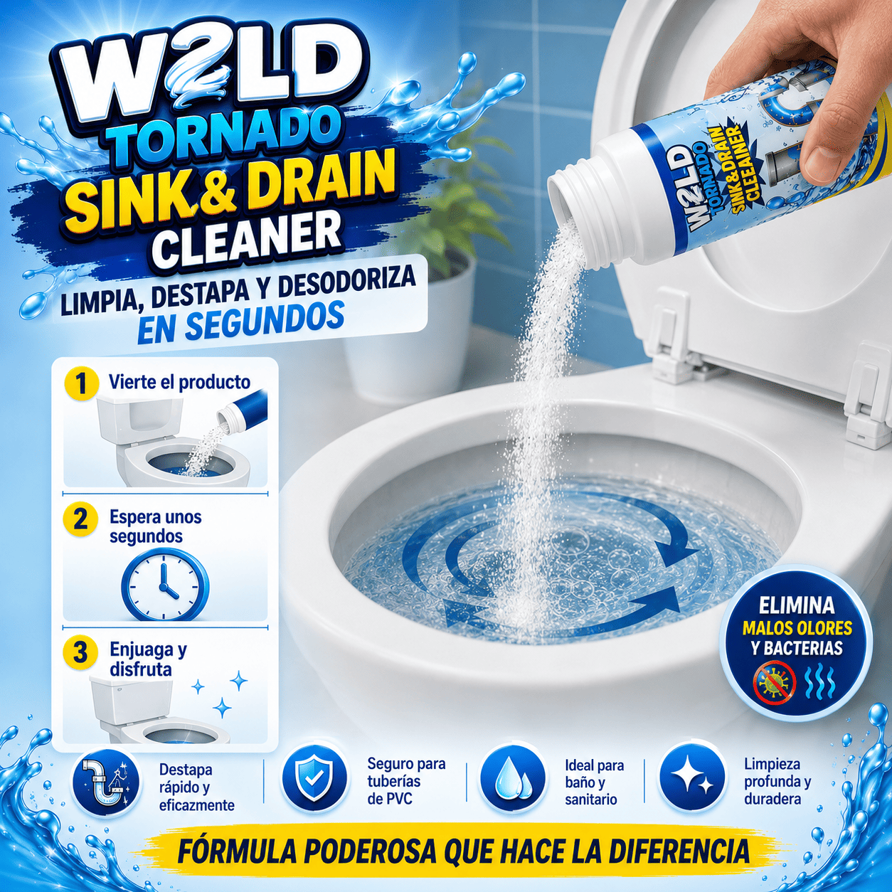 Potente limpiador de Desagües y Alcantarillas